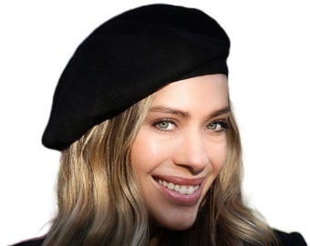 Suede Beret Hat, Fall Fashion, Faux Suede Beret, Vegan Beret, Designer Beret, Black Beret, 8 Piece Beret, Parisian Chic, French Style