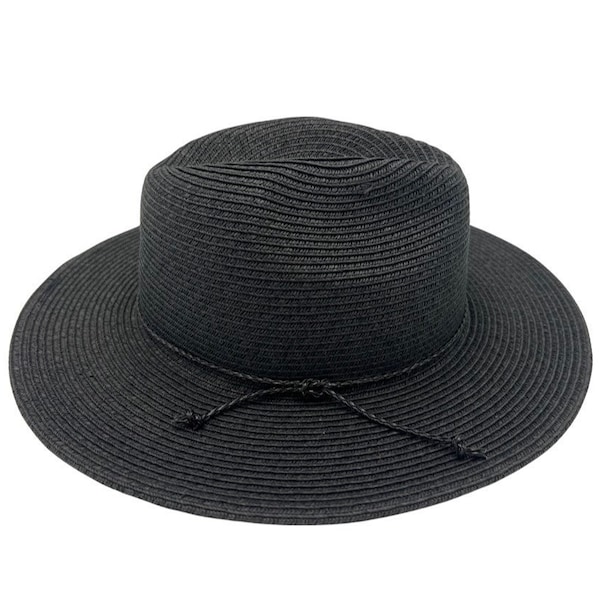 Wide Brimmed Black Fedora Hat, Sunblock Hat, Packable Hat, Crushable Hat, Travel Hat, Straw Fedora Beach Hat, Women's Hat, Music Festival