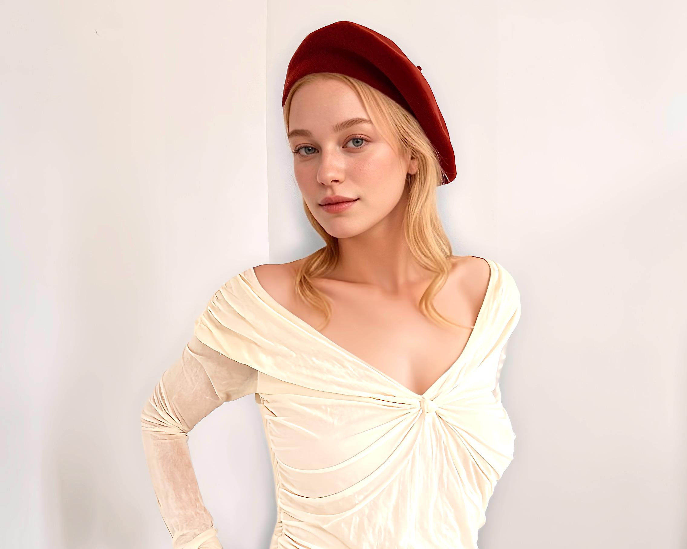 Burnt Orange Wool Beret: French 1940s Style Winter Hat