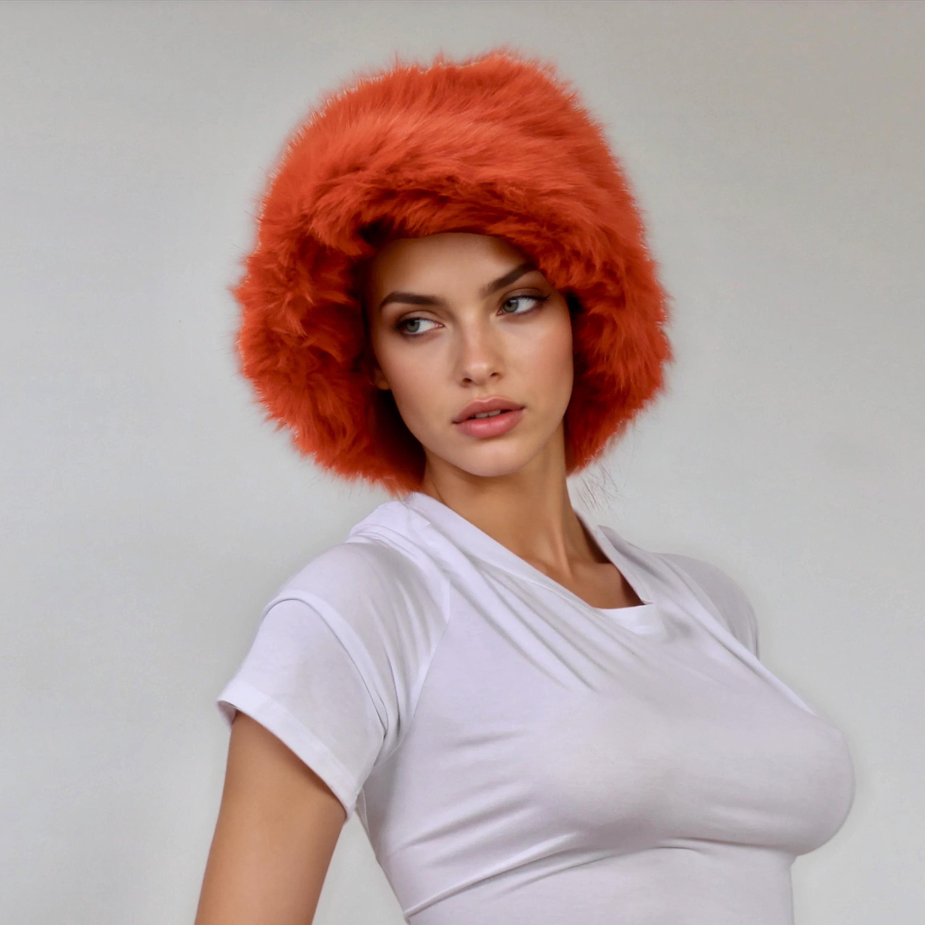 Faux Fur Bucket Hat, Vegan Winter Hat With Brim - Etsy display picture 2