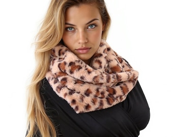 Cuello de piel vegana con estampado de leopardo - Calentador de cuello de invierno