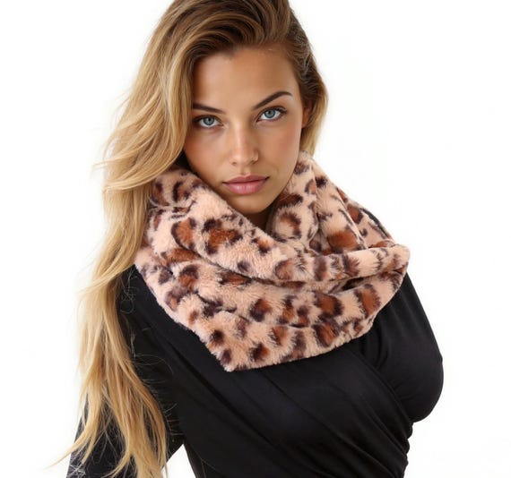 Leopard Print Vegan Fur Cowl - Winter Neck Warmer