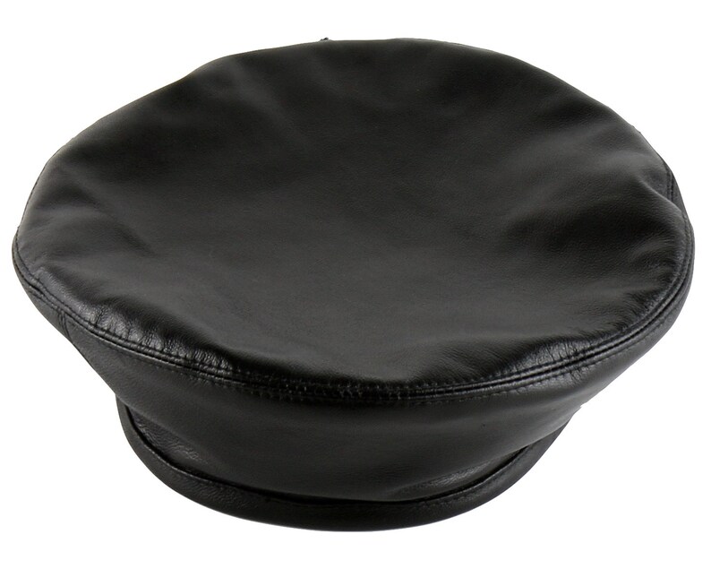 black leather beret hat