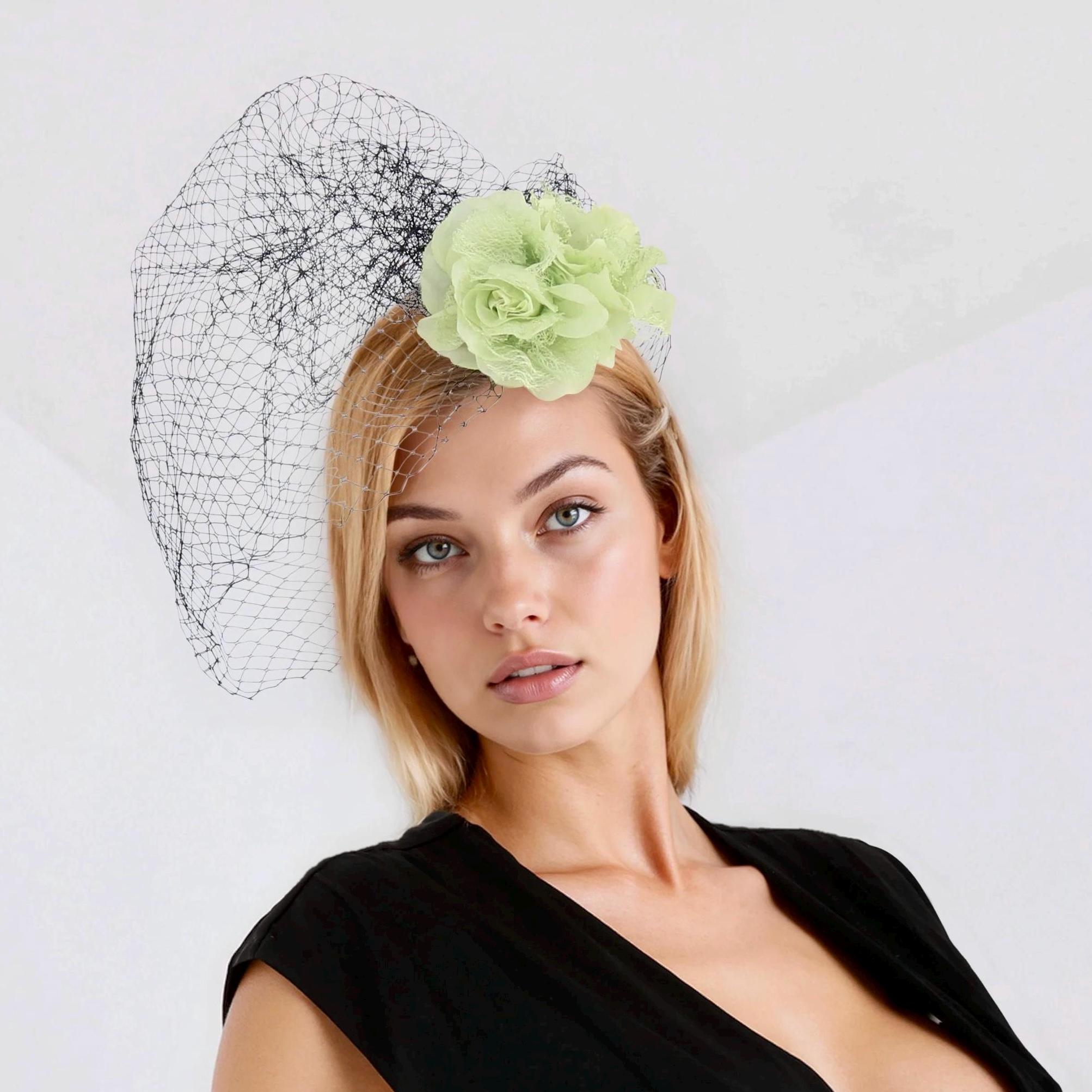 Stunning Couture Tulle Fascinator Elegant Unique Lime Green White Headband Tea Lime Green Fascinator - Etsy UK main image 4