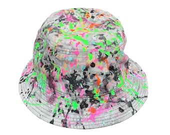 Painted Bucket Hat, Denim Hat, Sunhat, 80s Bucket Hat, 90s Hat Fashion, Y2K Style, Rocker Hat, Hip Hop Fashion, Festival Wear