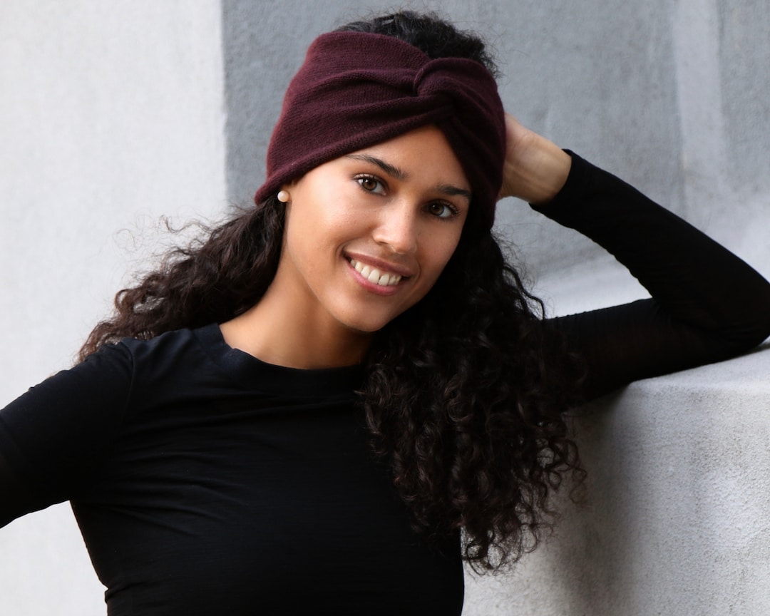 Strick Turban Twist Stirnband Kaffeebraun Accessoire Kaschmir