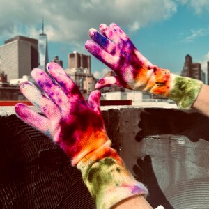 Hand-Dyed Cashmere Blend Knit Gloves: Purple Pink Winter Mittens Rainbow