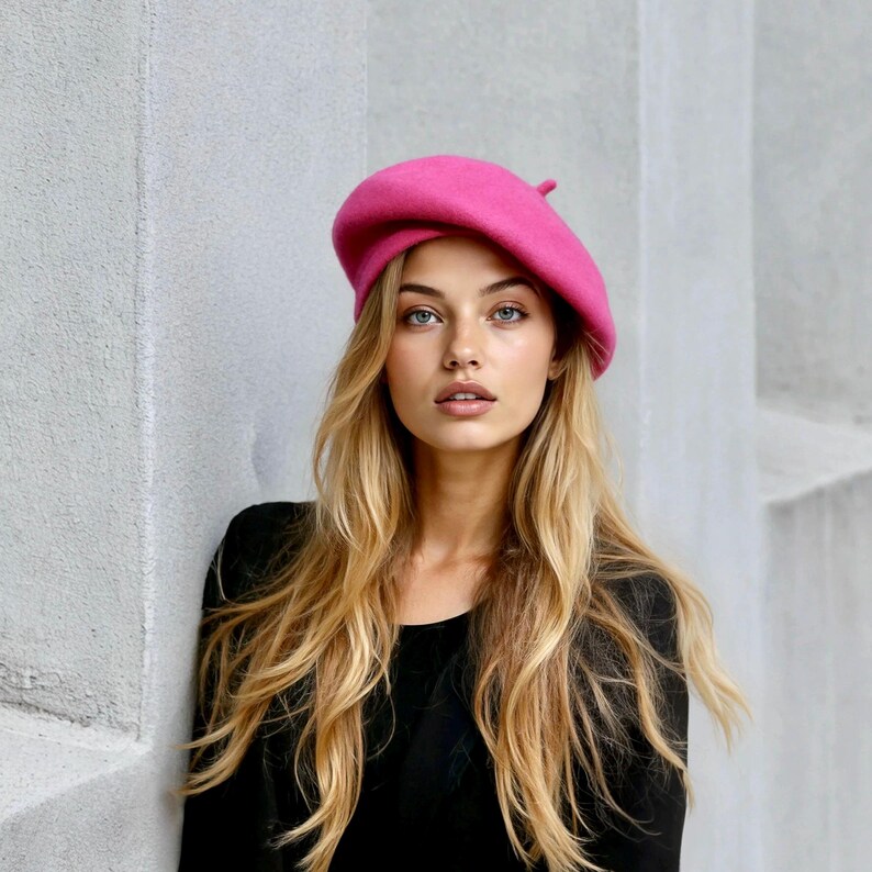 Wool Knit French Beret - Spring Fashion, Warm Winter Hat Pink