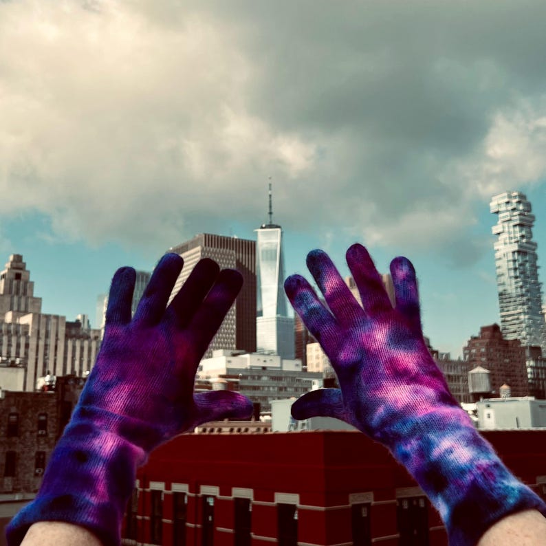 Hand-Dyed Cashmere Blend Knit Gloves: Purple Pink Winter Mittens image 4
