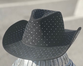 Black Cowboy Hat, Western Hat, Rancher's Hat, Rhinestone Hat,