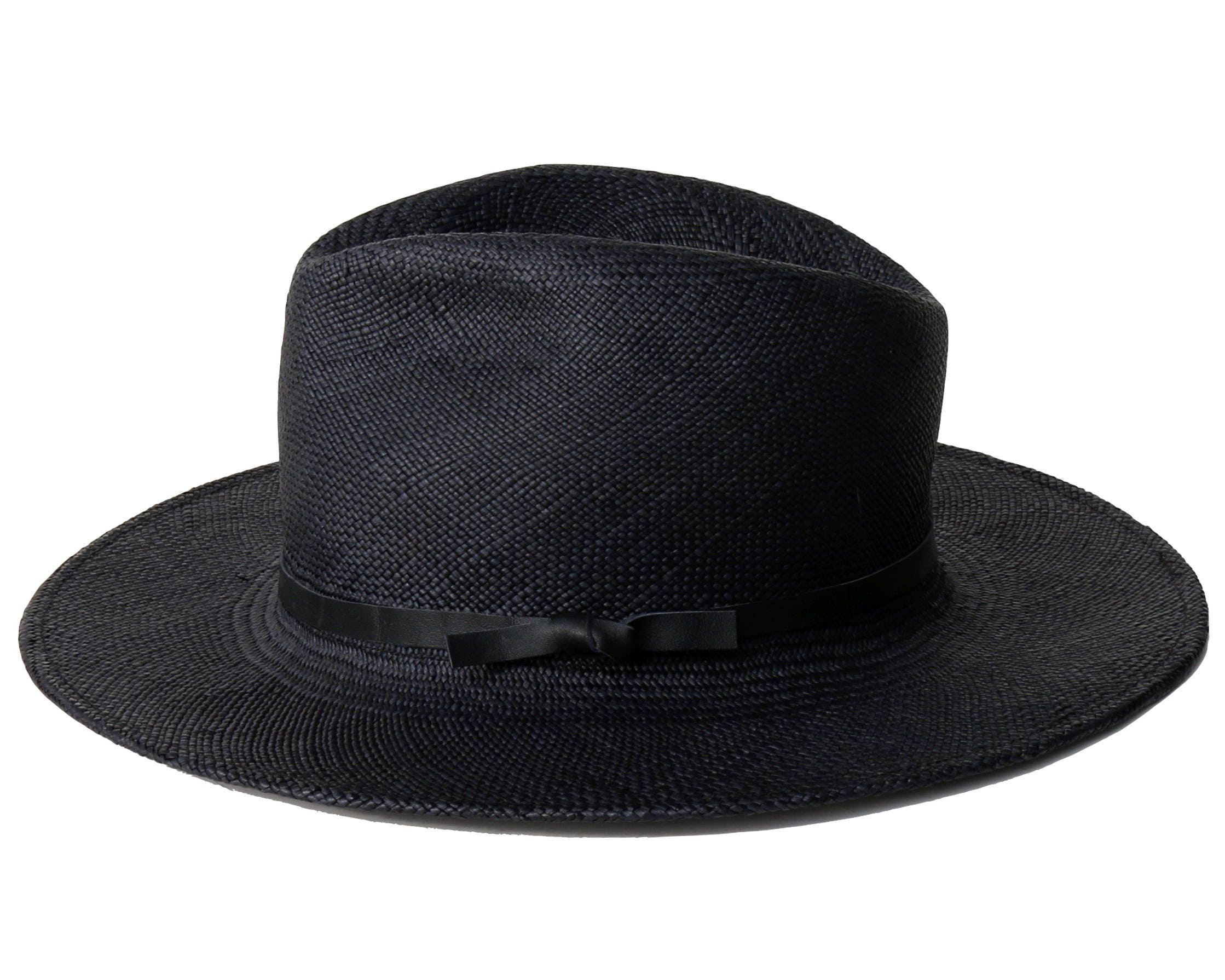 Black Panama Straw Fedora Hat Women's 