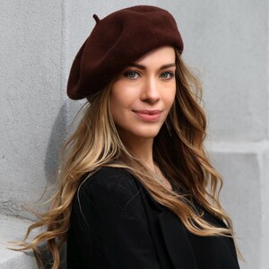 Wool Knit French Beret - Spring Fashion, Warm Winter Hat Espresso