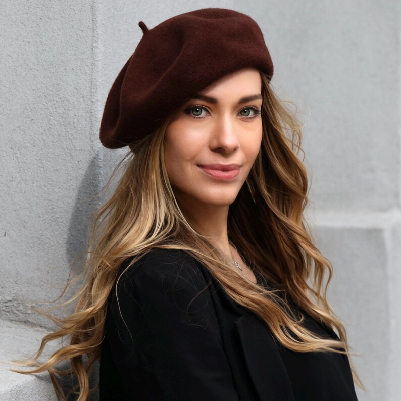 Wool Knit French Beret - Spring Fashion, Warm Winter Hat Espresso