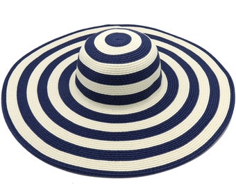 Sun Mates vintage striped sun hat medium Contrast Stripes Wide Brim Sun Hat | Retro Stage main image 4