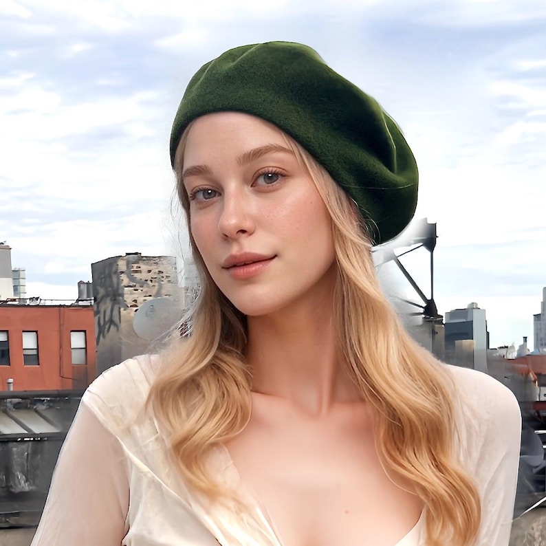 Wool Knit French Beret - Spring Fashion, Warm Winter Hat Green