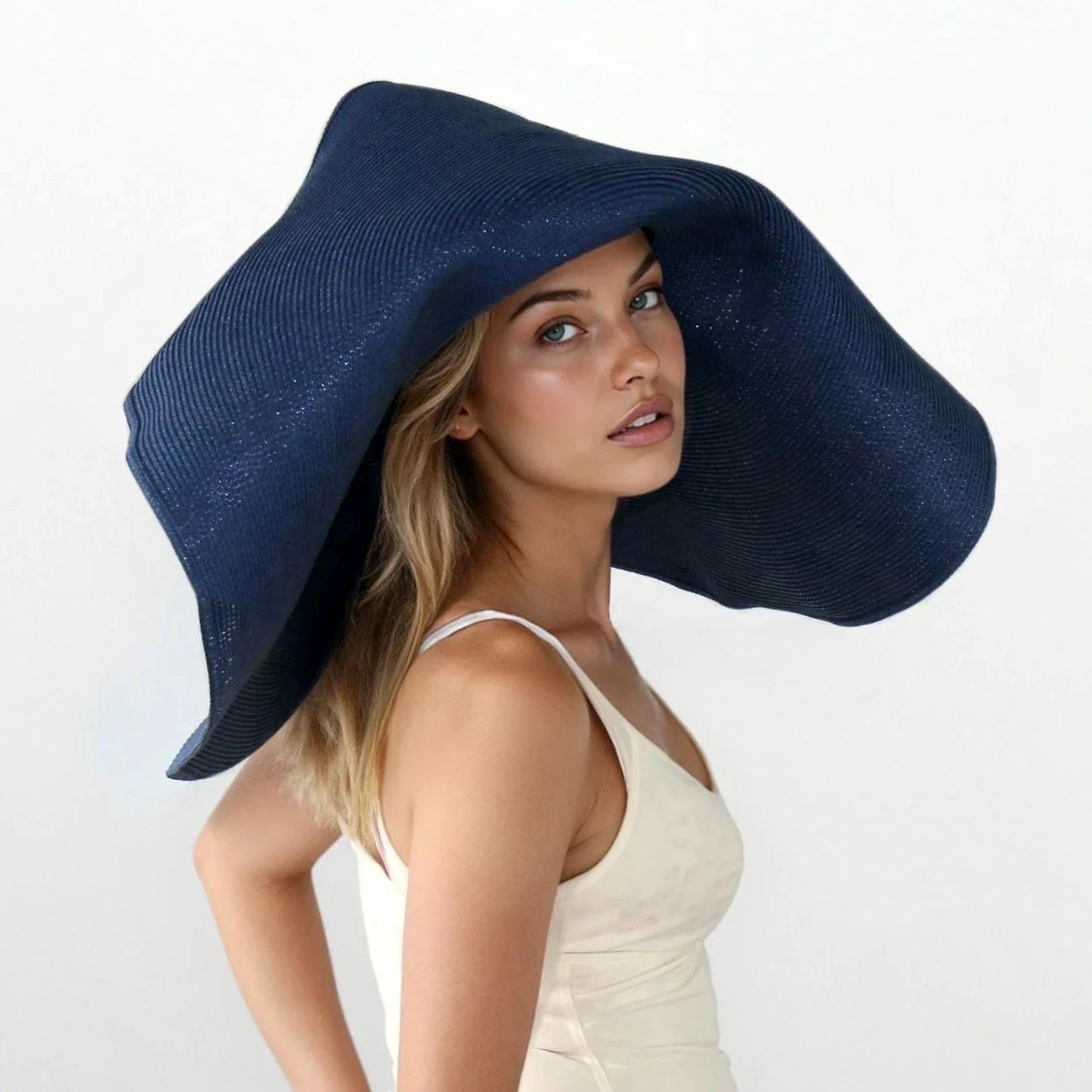 Elegant Oversized Navy Sun Hat | Wide Brim Resort Glam Ha SwimZip Kid main image 4