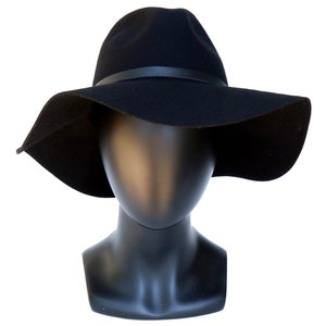 Wide Brim Wool Felt Fedora: Boho Floppy Hat with Leather Strap