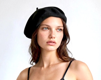 Black Cotton Knit Beret, French Style, Chemo Hair Loss Hat