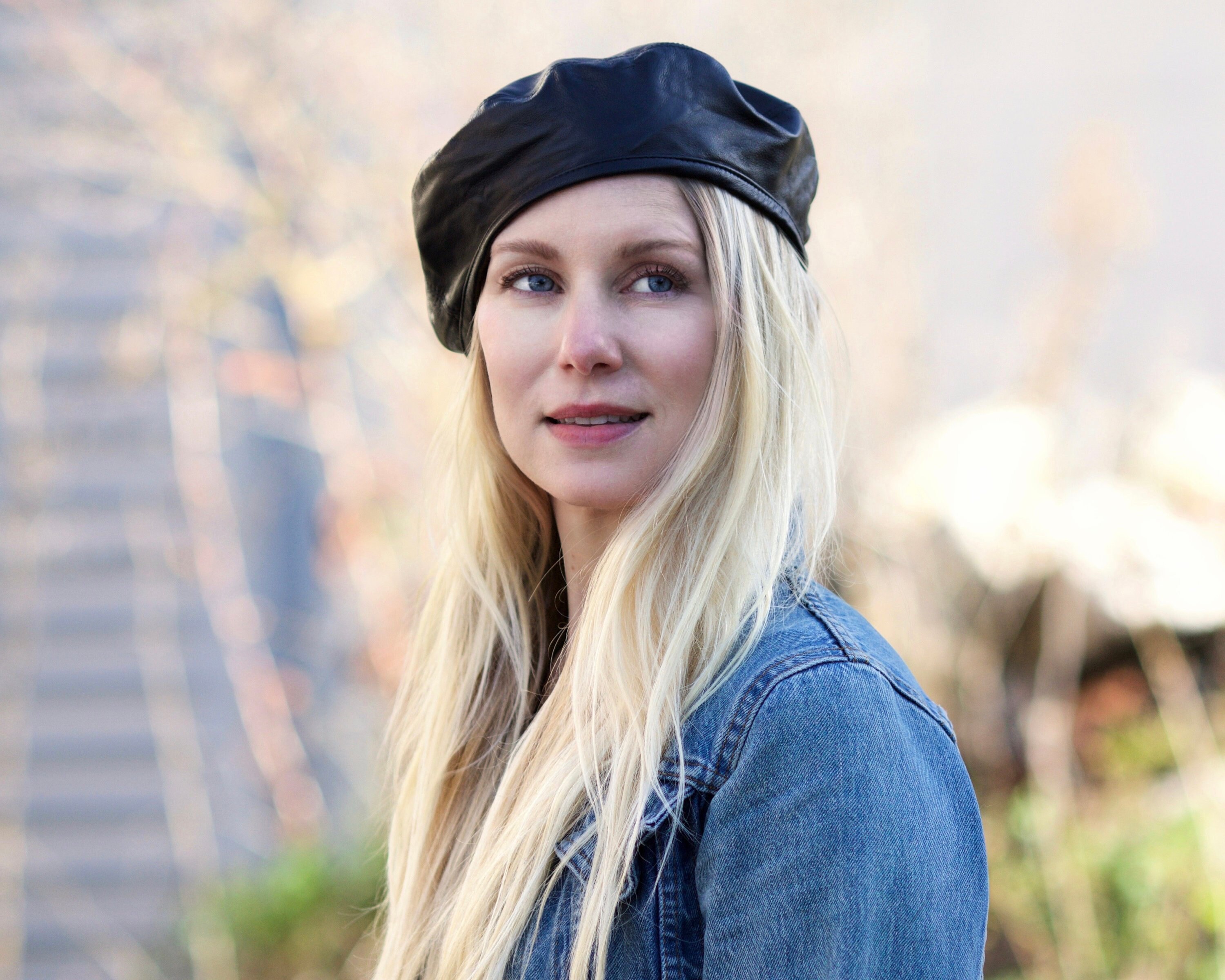 Women's Beret Black Leather Beret Hat 
