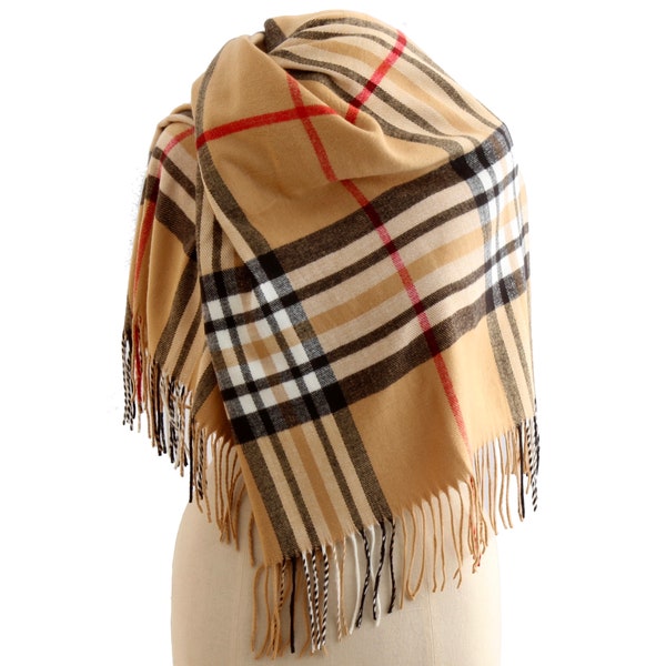 Soft Plaid Shawl, Winter Wrap, Soft Neck Wrap, Long Scarf, 6 Foot Scarf, Tartan Plaid Winter Shawl, Camel Plaid