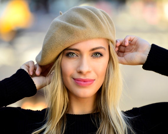 Beret Beige Wool Hat French Beret 