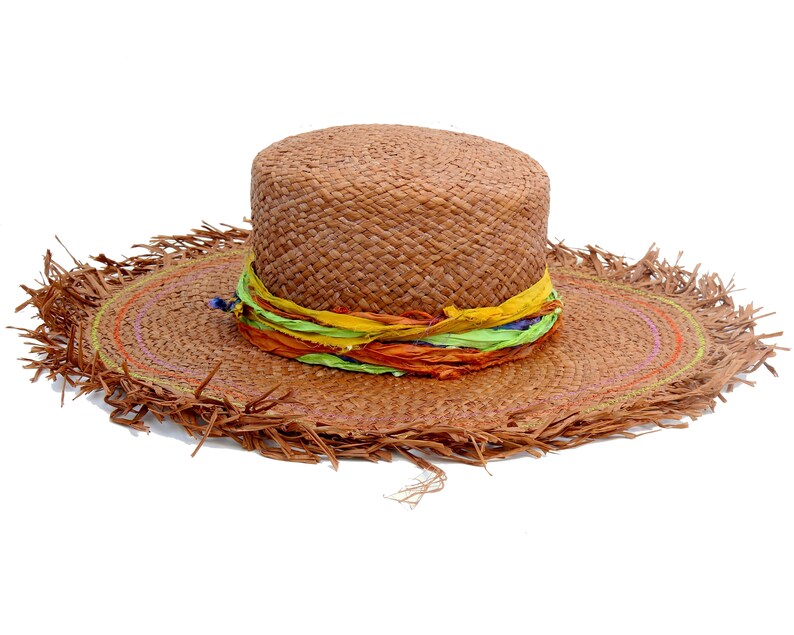 Sun Hat Wide Brimmed Straw Hat Boho Hat Frayed Edge Beach Hat Etsy