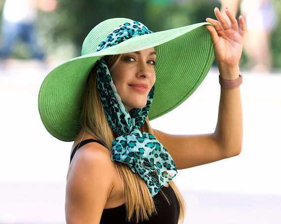 Green Sunhat, Natural Straw Hat, Summer Hat, Spring Fashion, Beach