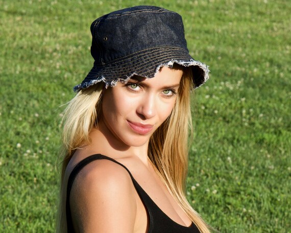 frayed denim bucket hat
