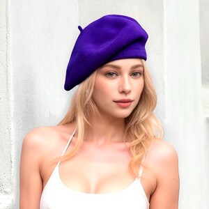 Wool Knit French Beret - Spring Fashion, Warm Winter Hat Purple