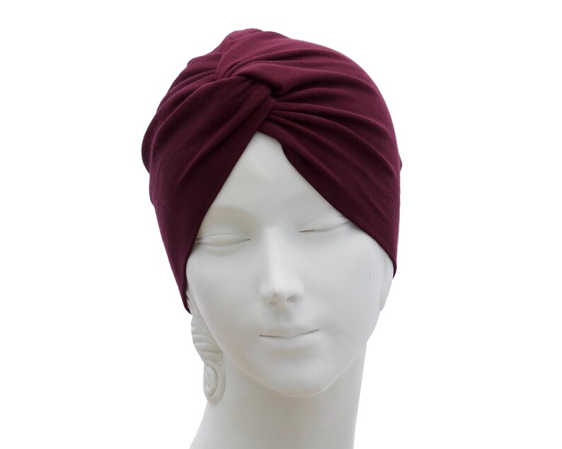 Metallic Turban Women's Stretch Full Turban Hat 1920s Boho Chic 1940s Snood Cap Chemo Hat Hair Wrap Head Scarf Silver Gold Turban Packable Burgundy