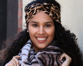 Women's Turban Headband Boho Chic Hair Accessory Leopard Hair Wrap Headwear Animal Pattern Scarf Leopard Bandana Gift For Her Fall Hat