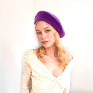 Wool Knit French Beret - Spring Fashion, Warm Winter Hat Lavender
