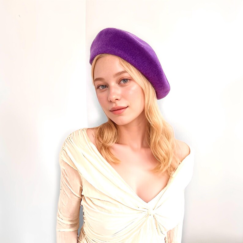 Wool Knit French Beret - Spring Fashion, Warm Winter Hat Lavender