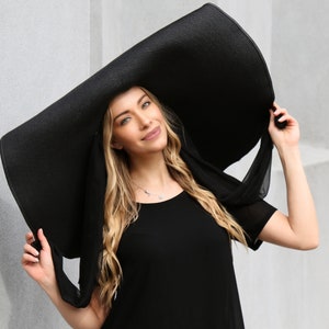 Black Sunhat, Giant Brim Hat, 12 Inch Brim Straw Hat, Extra Wide Brim Hat, Summer Hat For Women, Giant Sunhat, Gift For Women