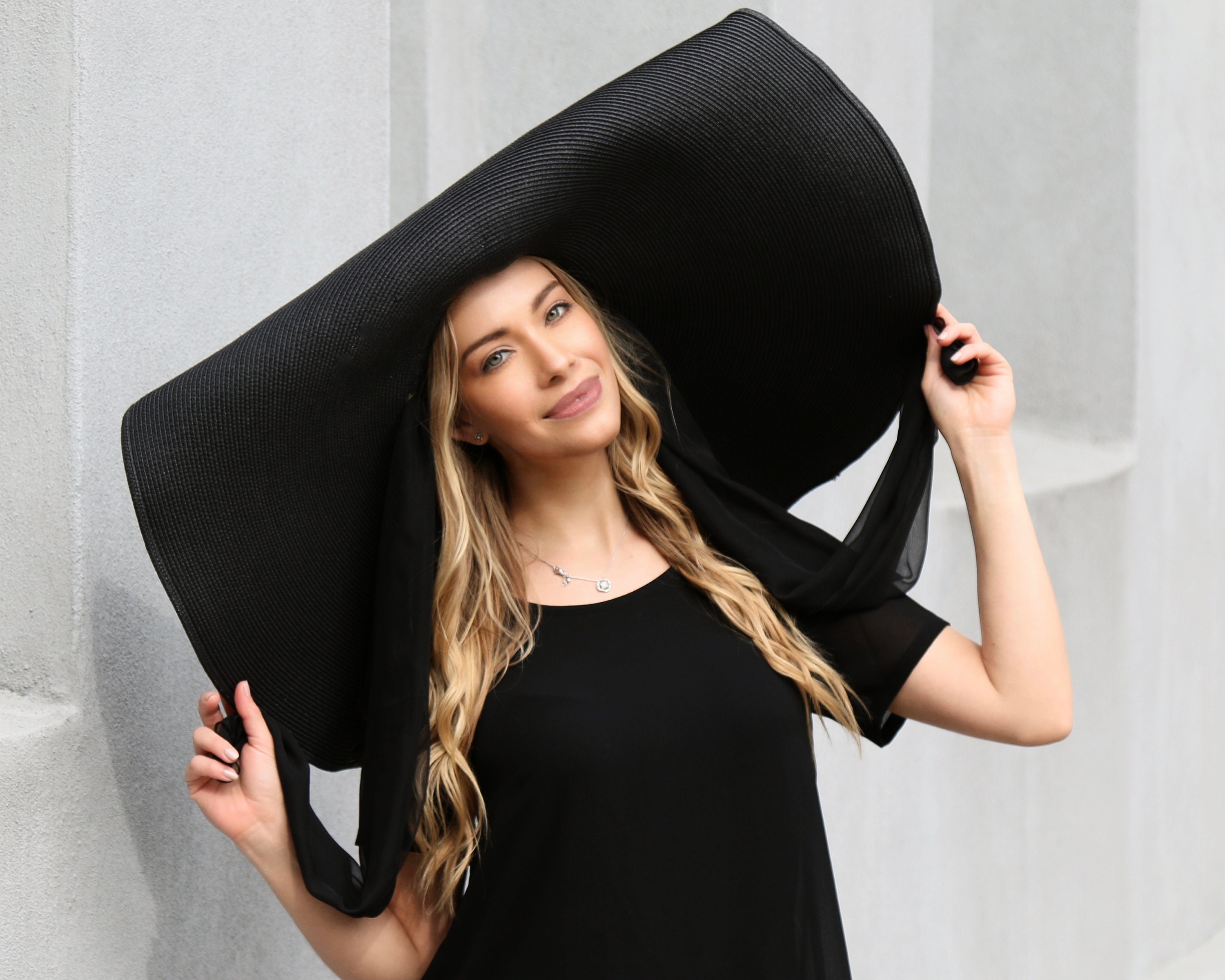 Black Sunhat, Giant Brim Hat, 12 Inch Brim Straw Hat, Extra Wide