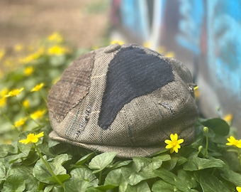Large / XL 70s Handmade Denim Patchwork Hat / Engineer