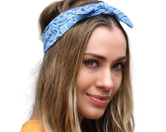 Stretch Headband, Paisley Accessory, Gift For Women, Gift For Girls, Hair Tie For Women, Women's Gift, Summer Accessory For Women, Sky Blue