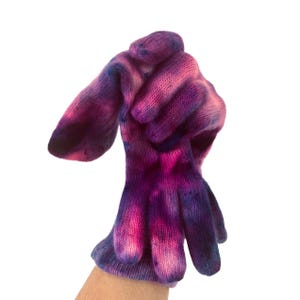 Hand-Dyed Cashmere Blend Knit Gloves: Purple Pink Winter Mittens image 1