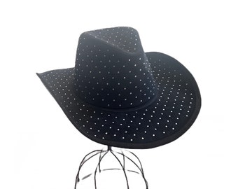 Black Cowboy Hat, Western Hat, Rancher's Hat, Rhinestone Hat,