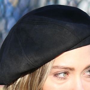 Suede Beret Hat, Fall Fashion, Faux Suede Beret, Vegan Beret, Designer Beret, Black Beret, 8 Piece Beret, Parisian Chic, French Style image 2