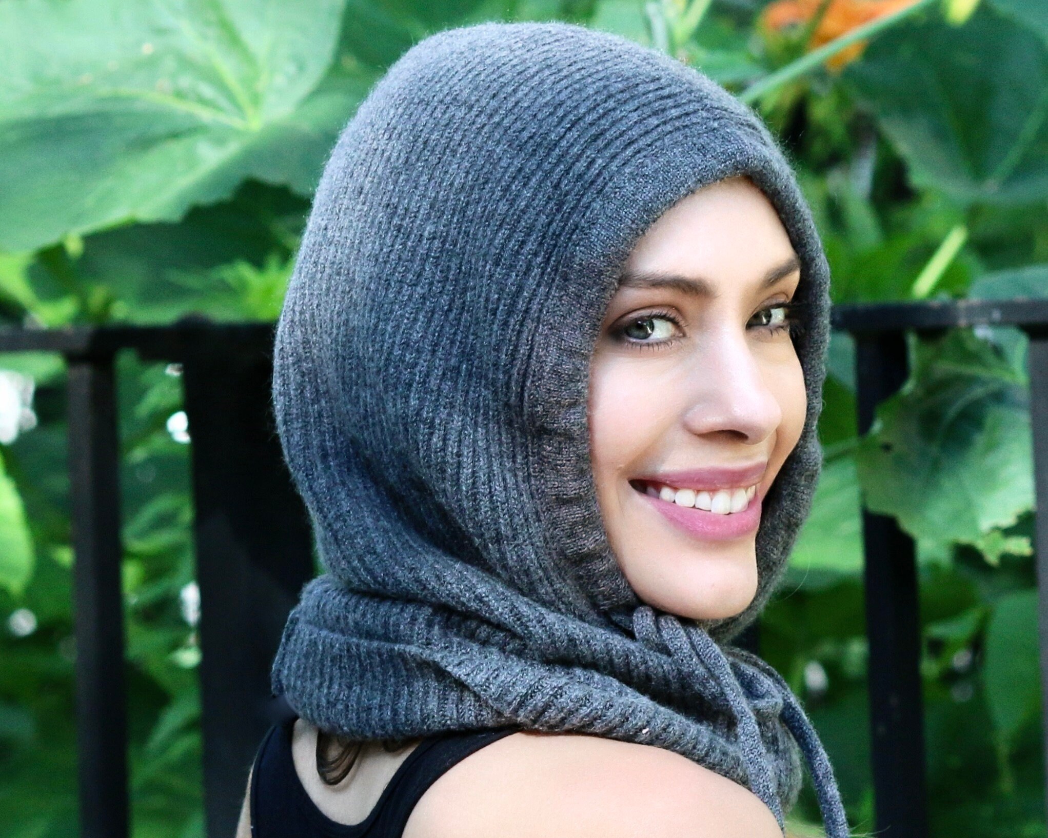 Cashmere Balaclava, Knitted Hood, Gray Knit Balaclava, Cowl