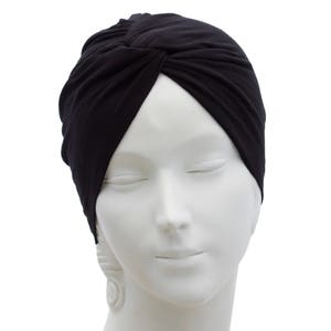 Soft Turban Hat, No Tie Turban, Chemo Hat, Fall Accessory, Hair Covering, Beanie Beret, Head Wrap, Gray Packable Turban, Front Twist Turban Black (rayon/wool)