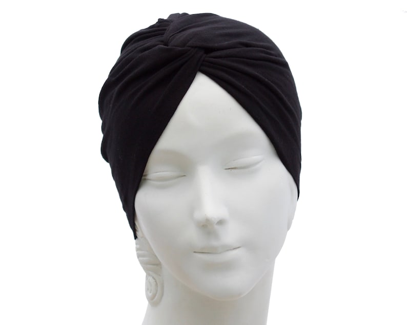 Soft Turban Hat, No Tie Turban, Chemo Hat, Fall Accessory, Hair Covering, Beanie Beret, Head Wrap, Gray Packable Turban, Front Twist Turban Black (rayon/wool)