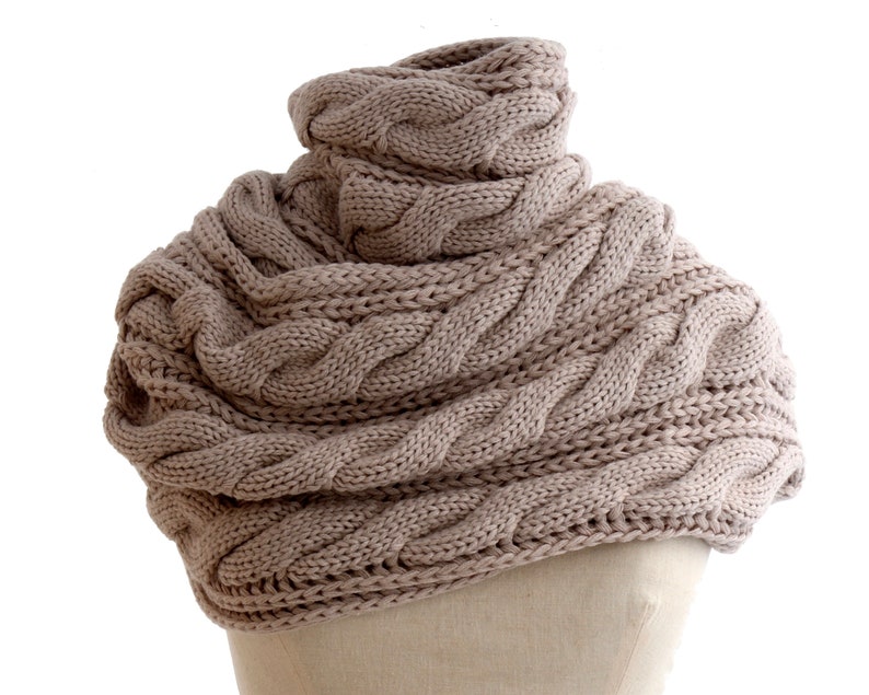 Camel Beige Loop Scarf For Women, Non Itch Scarf, Chunky Knitted Infinity Scarf, Knit Neck Warmer, Cozy Knit Gift, Chunky Knit Cowl image 8