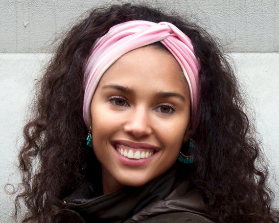 Turban Headband Women Pink And White Stripe Boho Hair Wrap Etsy