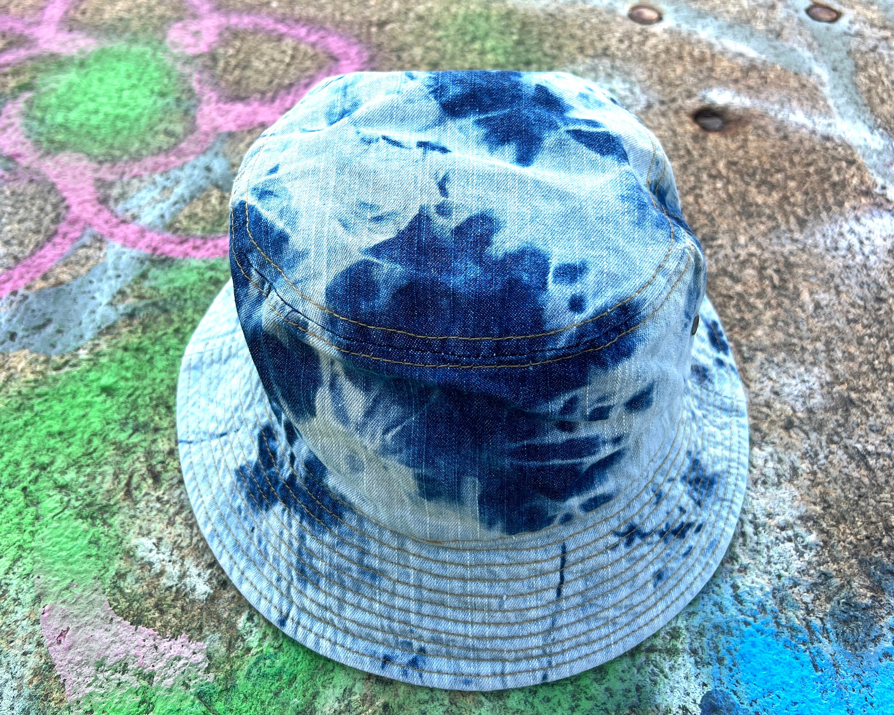 Rag and Bone White and Blue Tie Dye Denim Canvas Bucket Hat Bucket Hat – Personalized & Custom Embroidered | juju + stitch main image 4