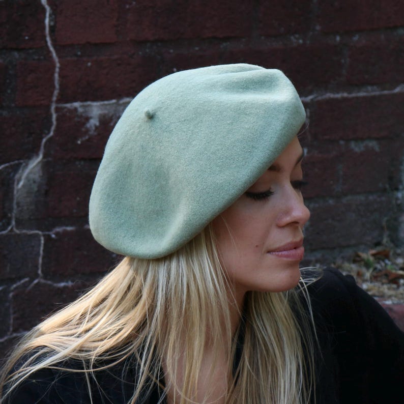 Wool Knit French Beret - Spring Fashion, Warm Winter Hat Celadon