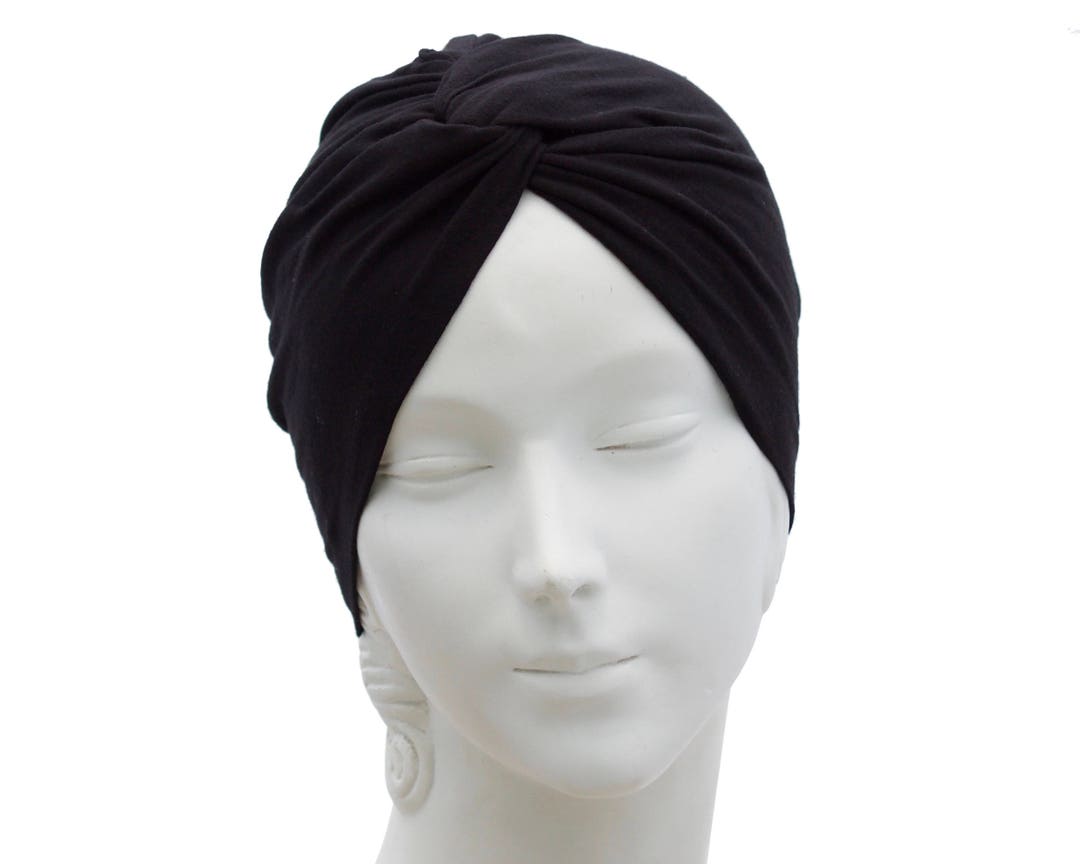 Black Turban Hat, Stretch Chemo Turban, Wool Turban, Fall Fashion, 1940s Turban Hat, Everyday