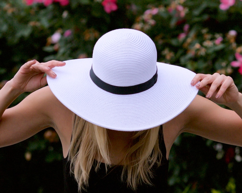 Wide Brimmed Straw Hat White Sunhat SPF 50 Sunblock Floppy Etsy