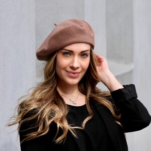 Wool Knit French Beret - Spring Fashion, Warm Winter Hat Mocha